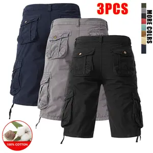 3-Pack European/American Summer Casual Pure Cotton Shorts for Men -, Breathable & Comfortable, Ideal for Outdoor Activities & Commuting, Retro Cargo & Sports Shorts Set, Menswear - Stylish