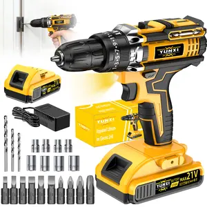 YUNXI Cordless Drill Tool Set 21V Electric Power Drill with 1.5Ah Lithium-ion Battery Charger Portable All-in-One DIY Home Toolbox Kit with Work Light