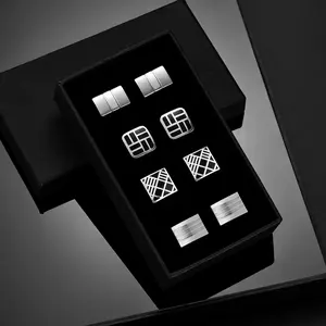 US-LUX - 4 Pairs Cufflinks Set CuffLinks For Mens Wedding Souvenirs Groomsmen Gift Man Shirt Cufflink With Box Luxury Jewelry Tie Clips