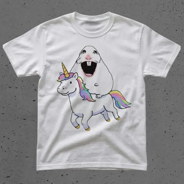 Funny Hamster Meme, Rainbow Unicorn Graphic, Quirky Internet Culture Top