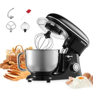 VEVOR Stand Mixer, 6 QT Dough Mixer, 660W 6 + P Speeds Tilt-head Food Mixer with Stainless Steel Bowl, Dough Hook, Wire Whip, Flat Beater, Scraper,Household Stand Mixer for Baking & Mixing, Black