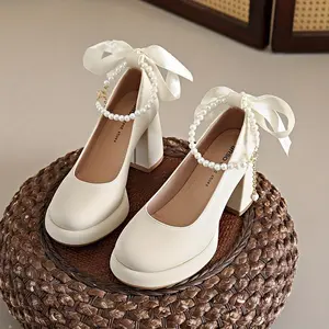 Women'S Solid Color Block Heel Mary Shoes, Square Toe,-on, Polyurethane Upper and Insole, Rubber Sole, No Printing, with Elegant Style