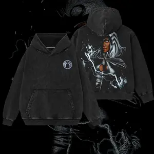 Superstyle Goddess of the Storm "Ororo Munroe" Weather Witch - The Mutant Force MCU Comics Edition Double Printed Oversize Lightweight Acid Washed Tee TV Series Graphic Design Top Cotton Streetwear Superheroes T-Shirt Clothes Menswear