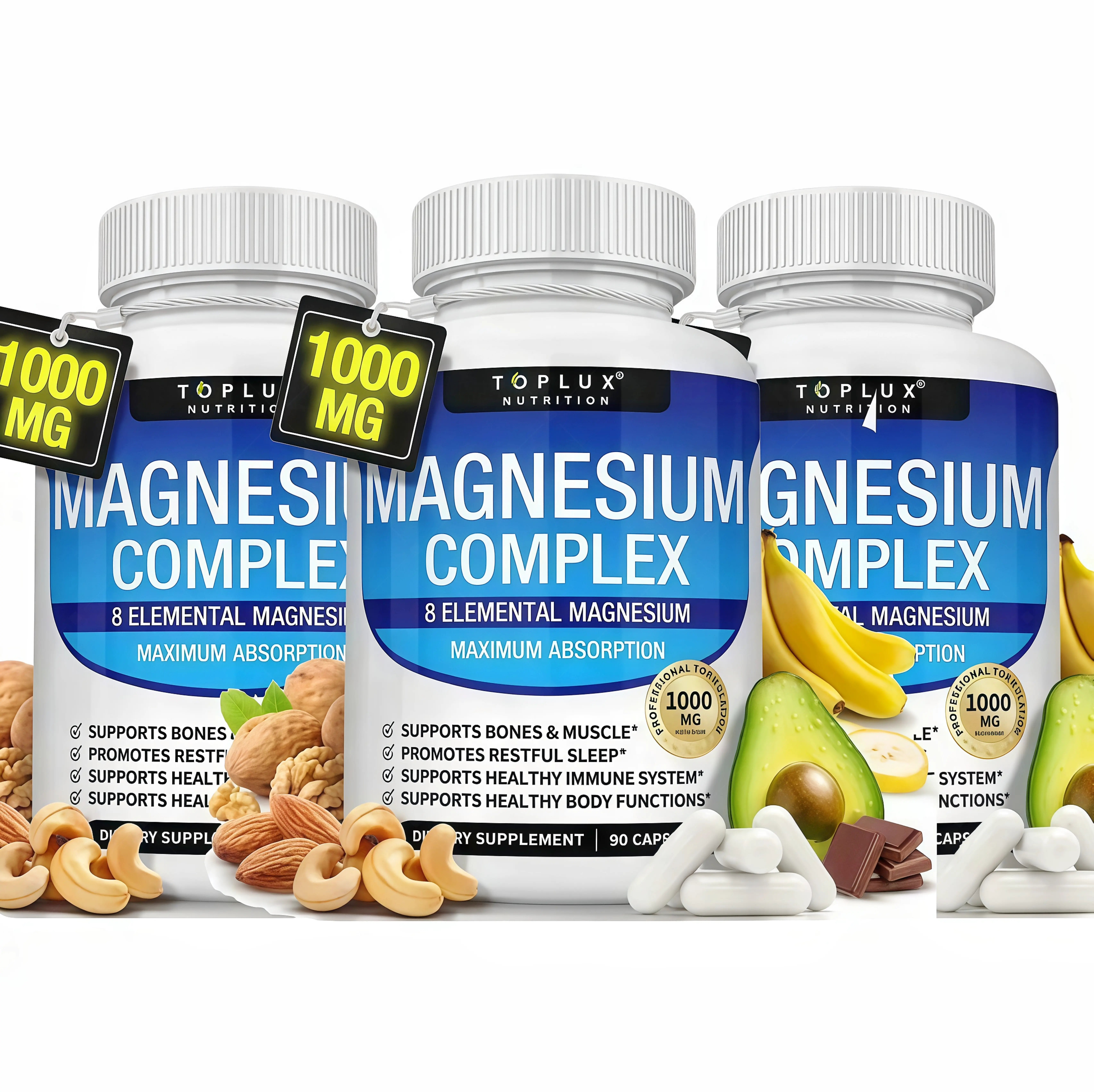 3 Piece Toplux Magnesium Complex BH 8 Essential Magnesium Supplement 1000mg Fitness Edible