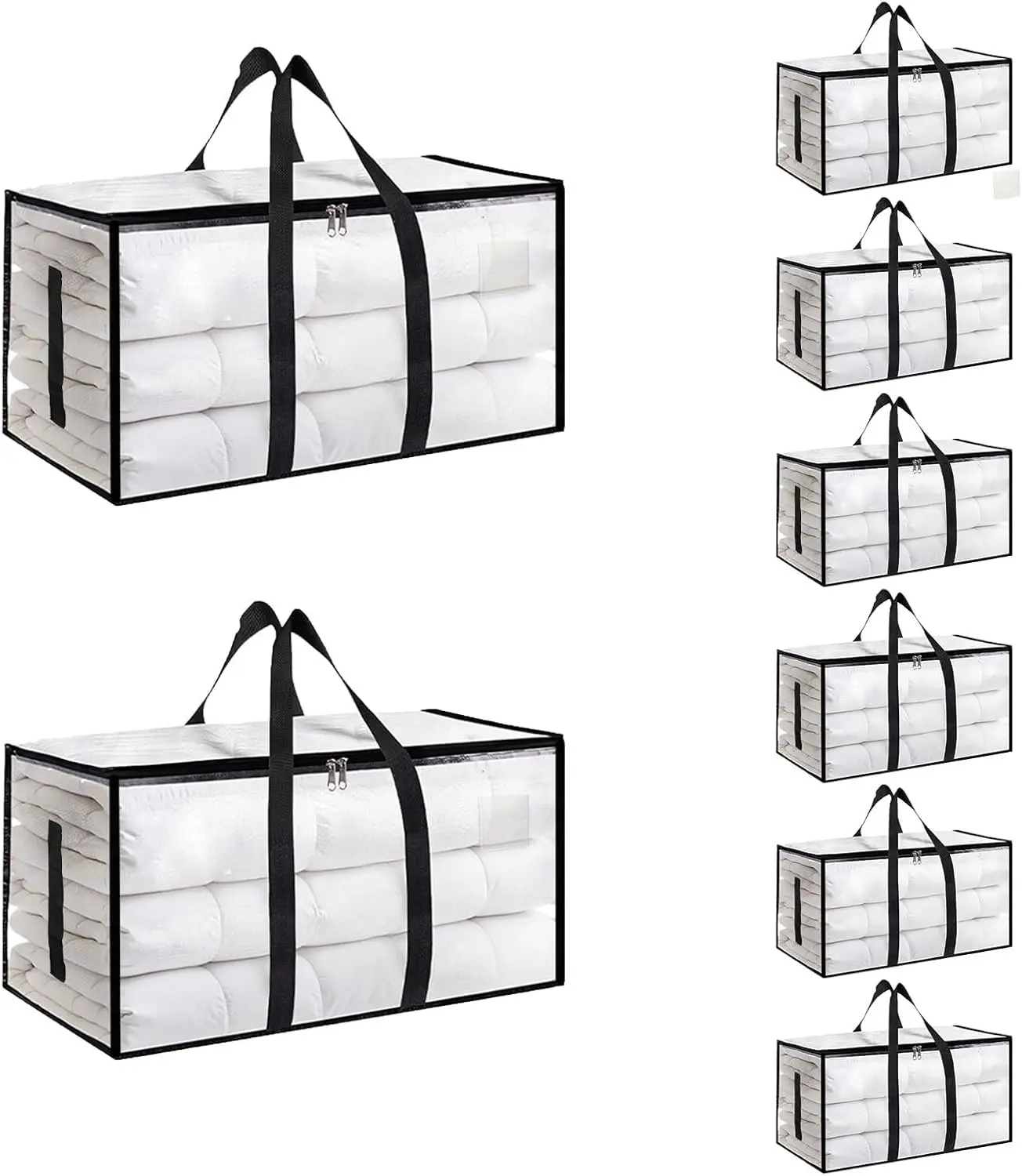 8 Pack Extra-Large Heavy-Duty Moving & Storage Bags, Waterproof Organiser Boxes with Handles & Zippers, Foldable for College Dorm & Home Storage, Box
