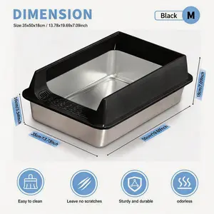 Stainless Steel Cat Litter Box, Large Open Top Litter Box With Anti-Splash High Sides, Anti-Tracking Pedal, Easy To Clean, Non-Stick, Odor Resistant For Big Cats, Multi-Cat Homes