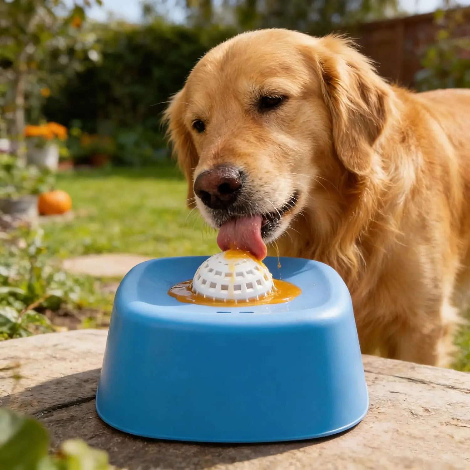 Slow Feeder Dog Bowl, Dog Lick Bowl with Rolling Ball, Anti-Slip Dog Enrichment Toy for Liquid Treats, Puppy Lick Feeder for Bone Broth Yogurt Post-op Nutrition (Blue)