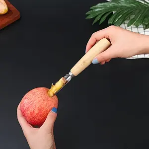 Stainless Steel Fruit & Vegetable Corer with Wooden Handle - Easy Core Removal Tool for Apples, Pears & More - Essential Kitchen Gadget