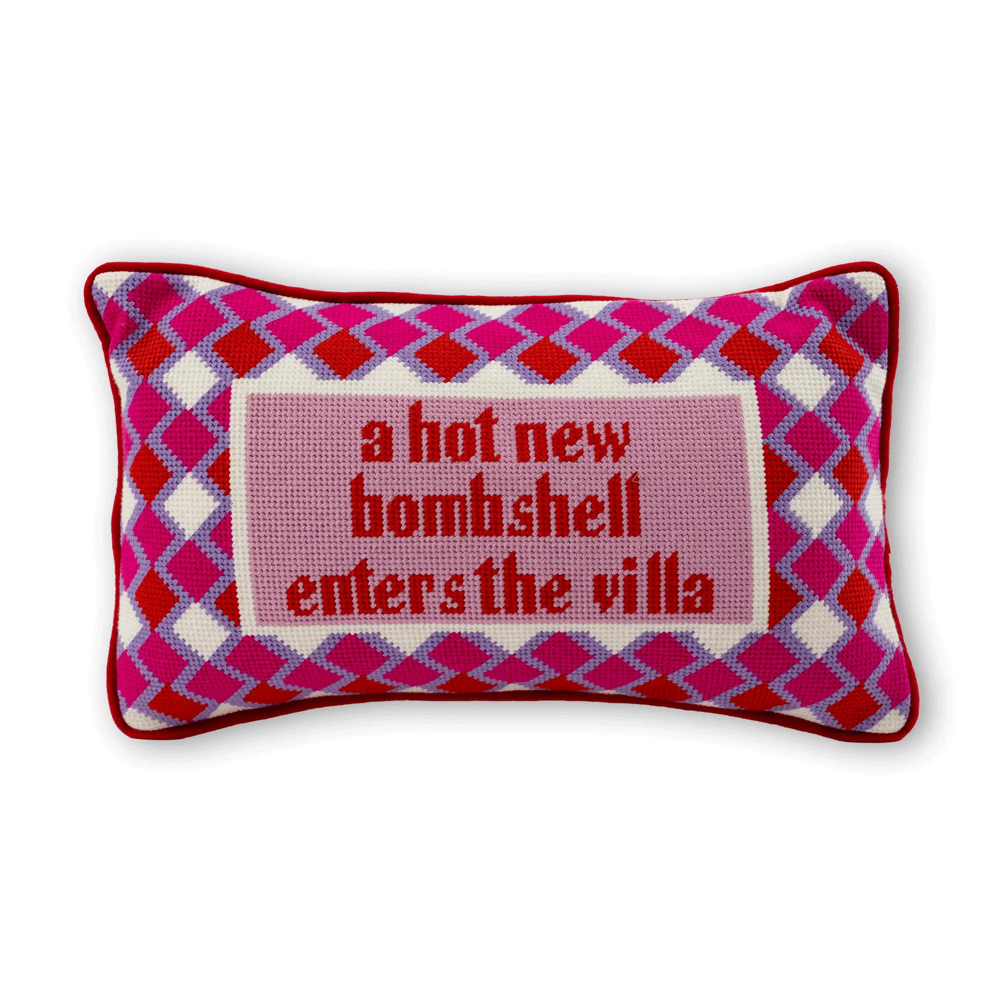 Velvet Hand-Embroidered Small Standard Pillow - Filled Decorative Accent, Cozy Bedding, Playful Print, Dopamine Decor Southern Charm, Perfect Gift, Fluff & Enjoy Soft Furnishing, Cute Needlepoint, Chatty Phrase Slogan, Cute Home Textile
