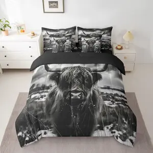 Feelyou 7-Piece Highland Cow Bedding Set, Bed-in-A-Bag with Sheets, Western Style Wild Animal Theme Comforter Set, Breathable Soft Cow Pattern Animal Blanket for Teens