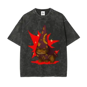 Wizard Frog Unisex Vintage Washed Tee, Vintage Distressed Coloful Washed Tee- Wash Shirt - Natural Theme Unisex Streetwear sge