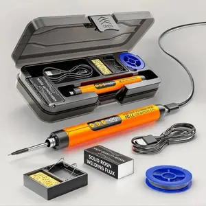 Portable USB Adjustable Temperature Soldering Iron Kit, Storage Box Included, Home DIY Electronic Welding Tool Set, Electric Wired Soldering Iron