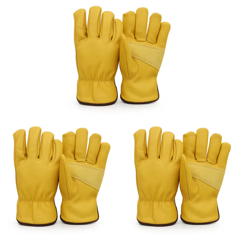 PAKNADA 3-Pair Cowhide Leather Work Gloves – Heavy-Duty Safety Gloves for Construction, Farming, Welding & Outdoor Work