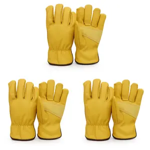PAKNADA 3-Pair Cowhide Leather Work Gloves – Heavy-Duty Safety Gloves for Construction, Farming, Welding & Outdoor Work