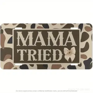 Camo Mama Tried Vanity Plate/MOM Coquette Hunting License Plate/Mama Vehicle Tag/Camo Bow Truck Tag/Farm Life Plate/Gift for Her, Aluminum Front License Plate - 6x12 - inch polished metal standard plate, easy to install