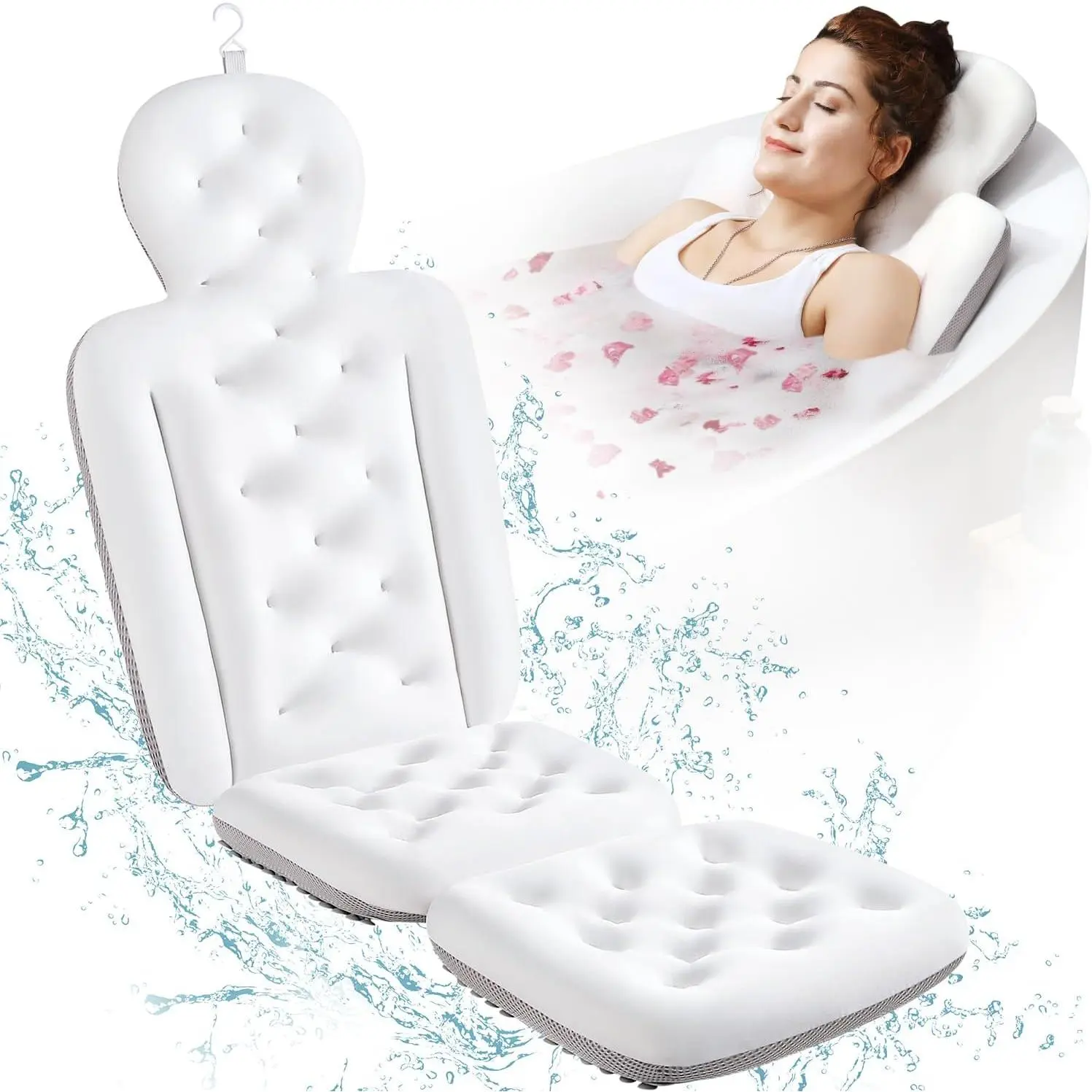 Full  Bath Pillow for Bathtub, Thick Bathtub Cushion with Laundry Bag, Luxury Tub Pillow for Bath for Headrest  and  Support White 51" x 16"
