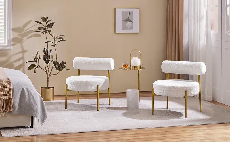 Yaheetech Modern Vanity Chair, Boucle Fabric Accent Chair with Gold Metal Legs for Living Room Makeup Room