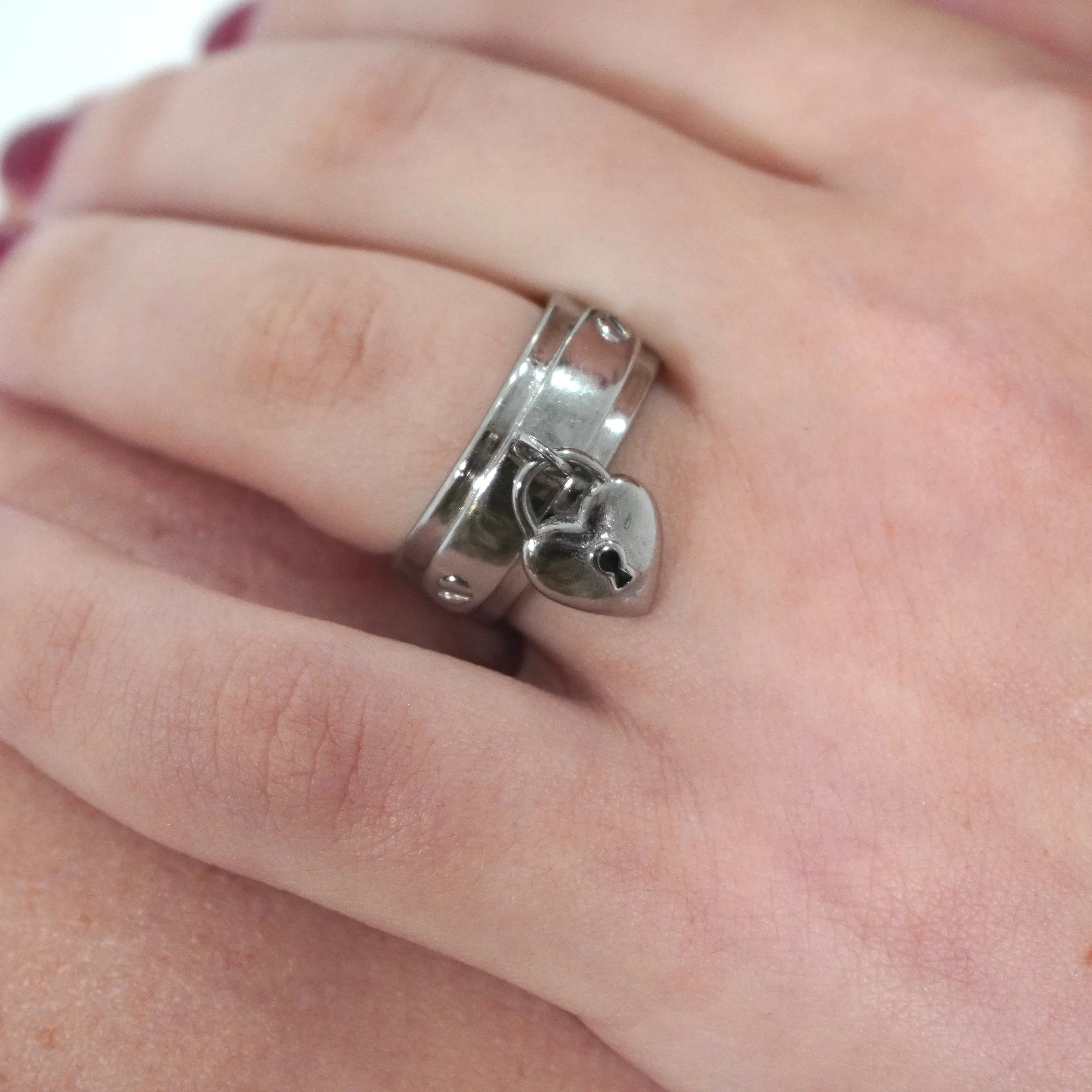 HeavenSent Princess Ring | Tarnish Proof, Waterproof Stainless Steel with Dangling Heart Lock Charm 