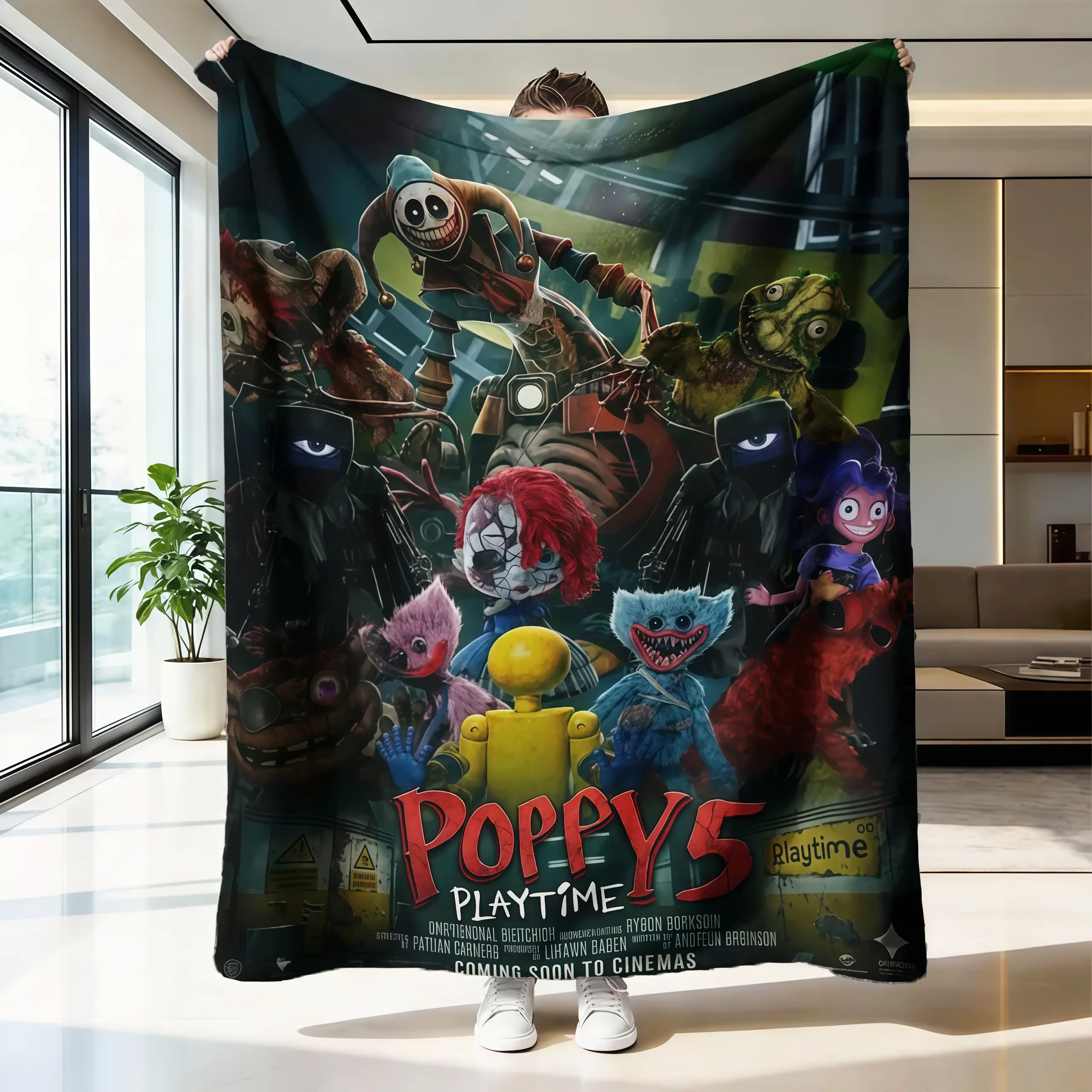 Poppy Playtime Flannel Blanket Soft Skin Friendly Warm Cozy Cartoon Sofa Bedroom Nap Multi Scene Classic Print Flannel Cartoon Printed Blanket Air Conditioning Summer Dorm Back to School