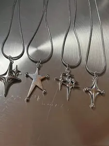 4 Piece Y2K Star Pendant Necklace Set, Matte Beads, Snake Bone Chain, Korean Fashion Jewelry Accessories