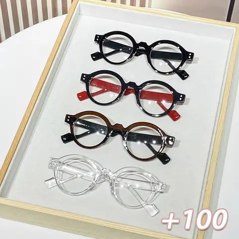 Women's Round Frame Reading Glasses, Lightweight Plastic Round Eyeglasses with Metal Rivet Decor, Stylish Lightweight High-Quality Presbyopic Eyewear for Daily Commuting Use, Lightweight Durable Glasses