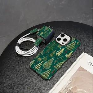 5 Piece Set Christmas Tree Phone Case, Charger Head Cover, Cable Protector, Storage Rope, Anti-Drop Protective Tpu Case for iPhone