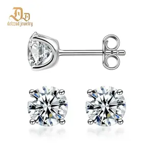 14k Gold-Plated Solitaire Four Prong Earrings Screw Back/Butterfly Back Lab-Created Moissanite Stud Earring S925 Sterling Silver Moissanite Jewelry Perfect Birthday Mother’s Day Christmas Gift for Men Women Wedding Set