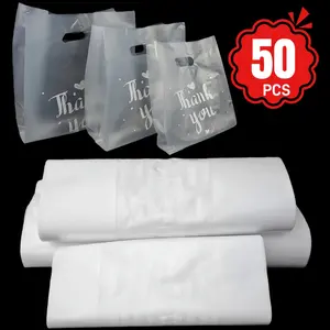 Transparent Handle Gift Bags 50pcs Set, Christmas Wedding Party Candy Cake Favor Packaging, Multifunctional Handheld Storage Bag