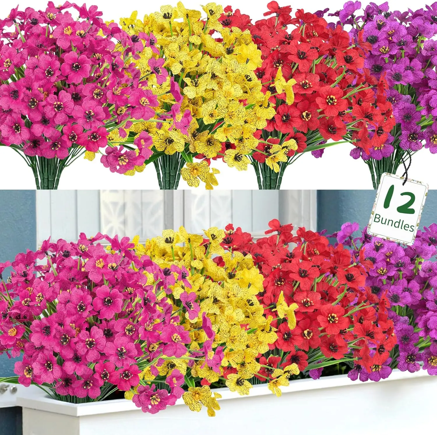 Artificial Outdoor Flowers UV Resistant Realistic Fake Daisy, Artificial Flowers for Indoor &Outdoor Home 12PCS Colorful Fake Flower, Plastic Faux Plants for Outside Porch Yard Spring Decor