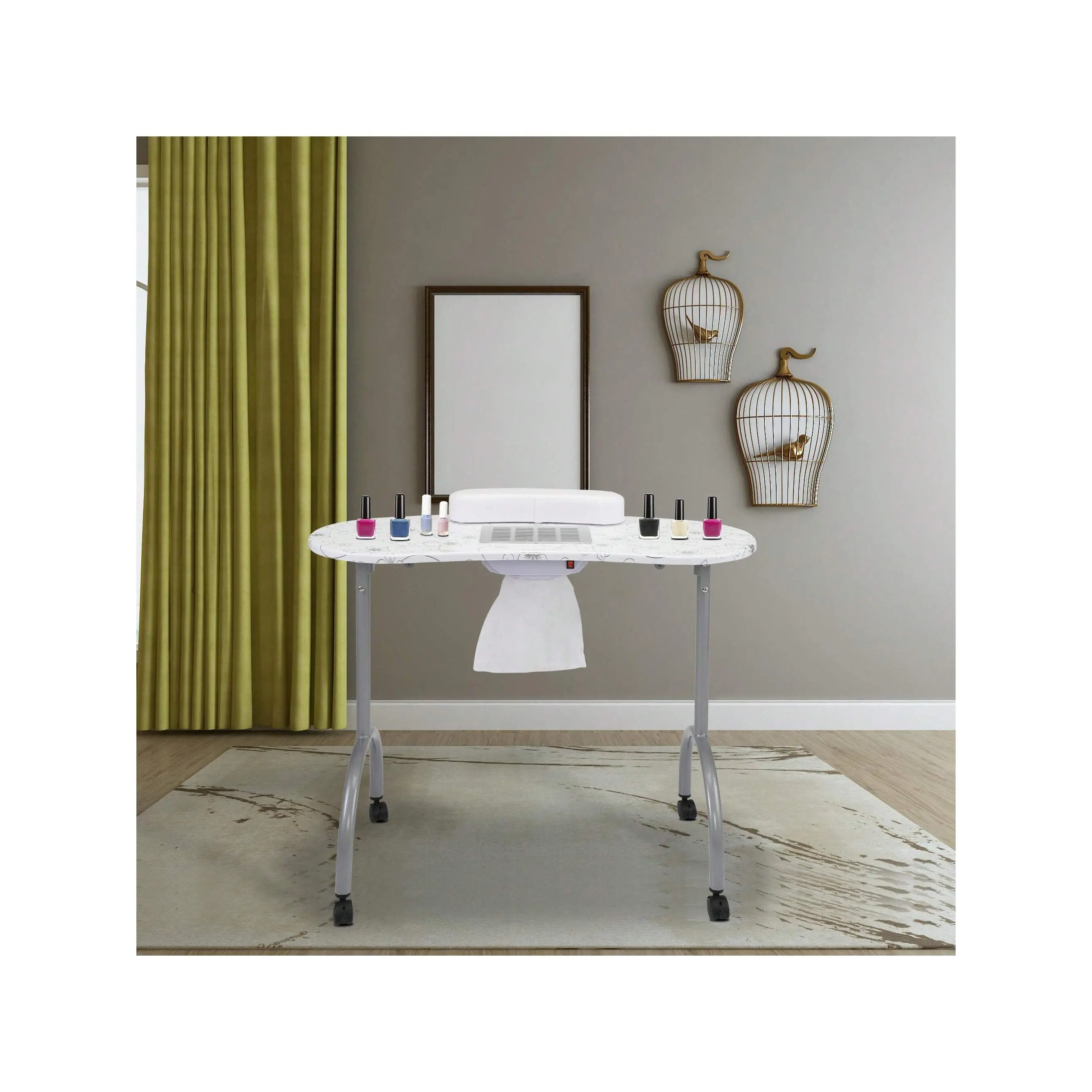 Portable Manicure Table Nail Table Desk Technician Desk Workstation With Electric Dust Collector, 4 Lockable Wheels, Carry Ba