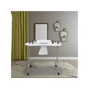 Portable Manicure Table Nail Table Desk Technician Desk Workstation With Electric Dust Collector, 4 Lockable Wheels, Carry Ba