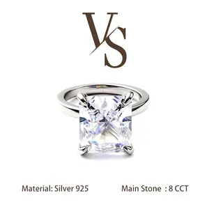 [Venus Jewelry] Lab Created Gemstone 8 CCT Radiant Solitaire Luxury Design Solid Silver 925 Ring