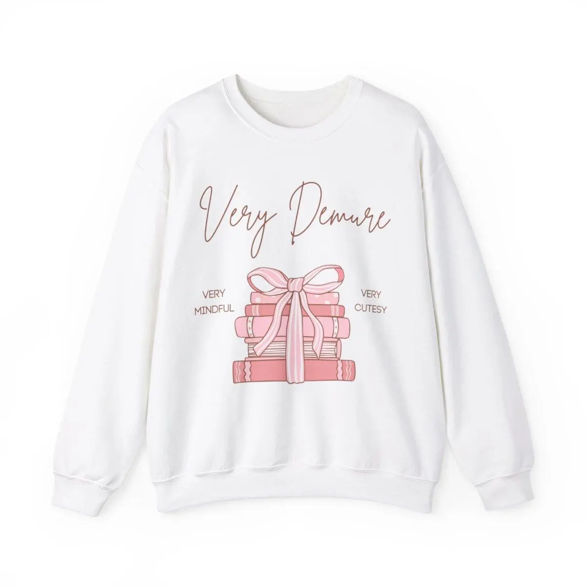 Very Cutesy Very Mindful Very Demure Sweatshirt for Book Lovers Cozy Reader Crewneck Casual Classic Cotton Polyester Blend Ribbed Knit Tops