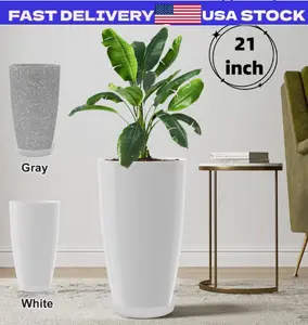 21" Tall Flower Pot Indoor Round Planter Rough Planter w/ Drainage Holes Saucer