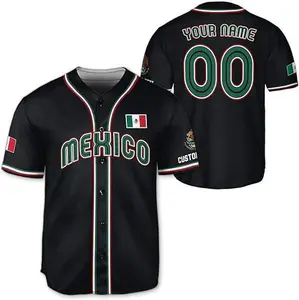 Custom Mexico Baseball Jersey, Personalized Name Number Mexican Flag Button Up Shirt for Men Women