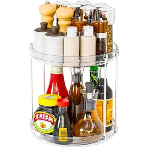 Double Layer Rotating Spice Rack Kitchen Organizer, Desktop Storage Spinning Tray for Condiments, Space-Saving Kitchen Shelf Solution