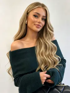 Brown Blonde Caramel Highlight Wig, Natural Daily Wig, 13x4 HD Transparent Lace Front Wig Soft Water Wave Synthetic Wig Free Parting Pre-Plucked Natural Hairline for Women Everyday Wear Festival Party 28 Inch
