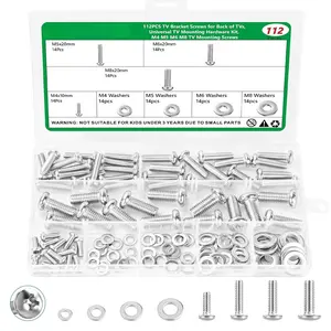 112 count Universal TV Mounting Hardware Screw Kit Set, 304 Stainless Steel TV Mount Screws Kit, M4 M5 M6 M8 Socket   Assortment with Flat Washers for Mounting TV Mount,  Arm,Wall Bracket