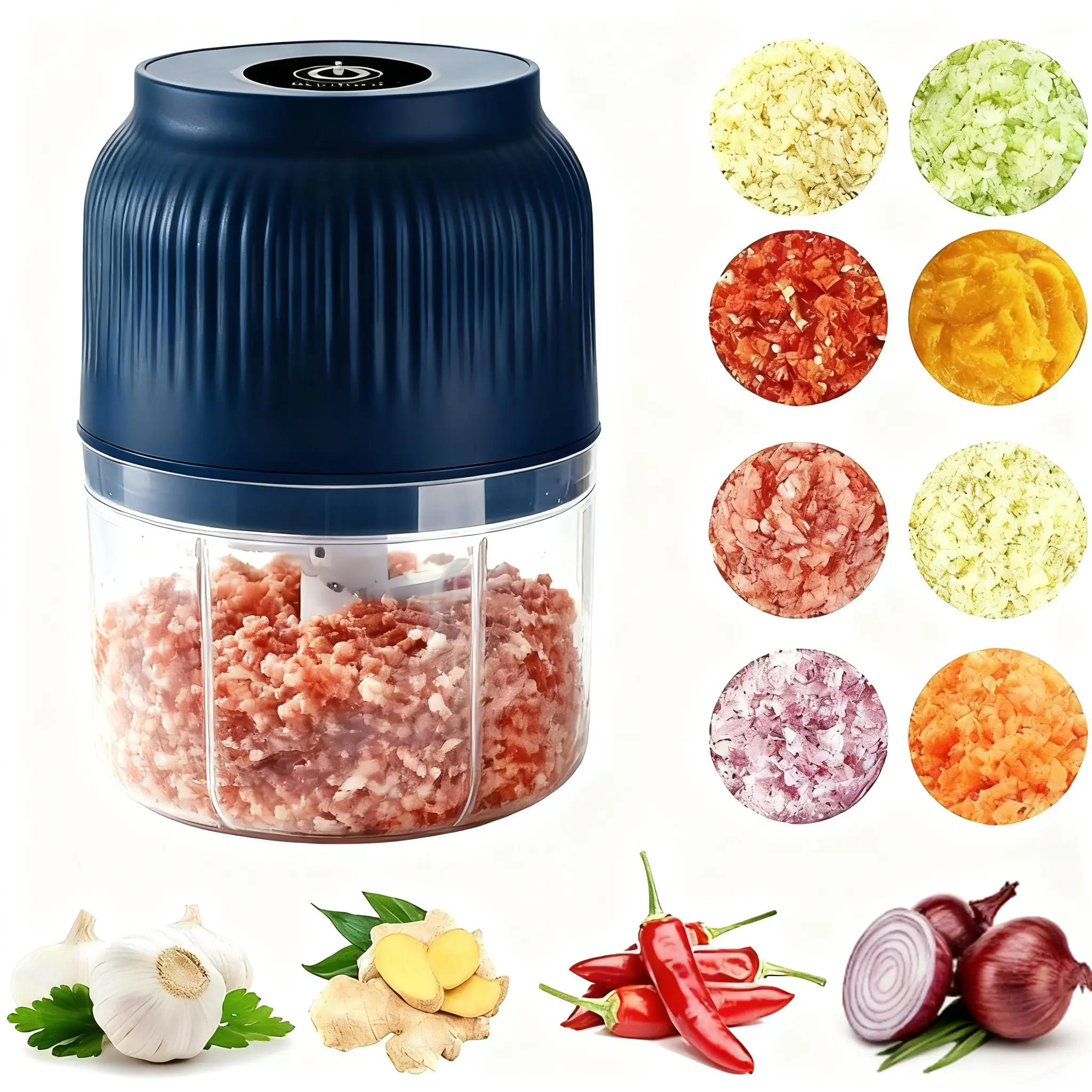 Garlic puree machine - wireless charging mini food processor, one click splash proof cover, suitable for cutting garlic, onions, ginger, meat, baby food, and vegetable and fruit milkshakes (blue)