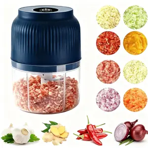 Garlic puree machine - wireless charging mini food processor, one click splash proof cover, suitable for cutting garlic, onions, ginger, meat, baby food, and vegetable and fruit milkshakes (blue)