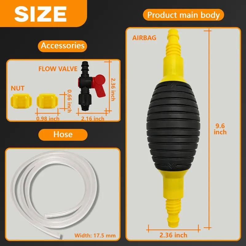 Gas Siphon Pump for Gasoline, Syphon Hand Pump with 6.5Ft Siphon Hose, Transfer Pump for Water, Fuel, Liquid, Aquarium (one hose)