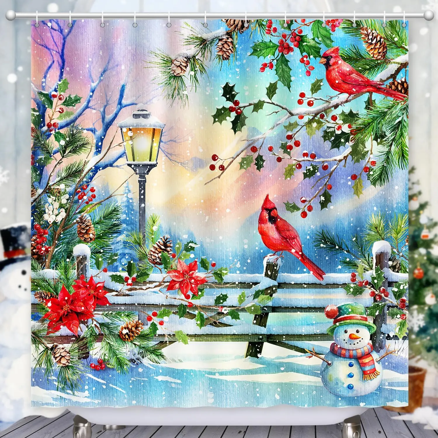 Snowfield Red Cardinal Birds Berry