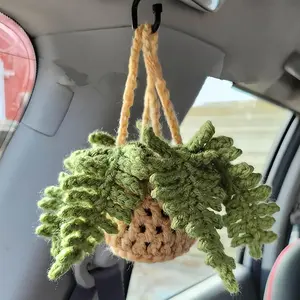 Ornament Cute Crochet  Rear View Mirror Pendant Decoration  Knitted Mirror   Interior Accessories Gardening  (Plantain Leaf)