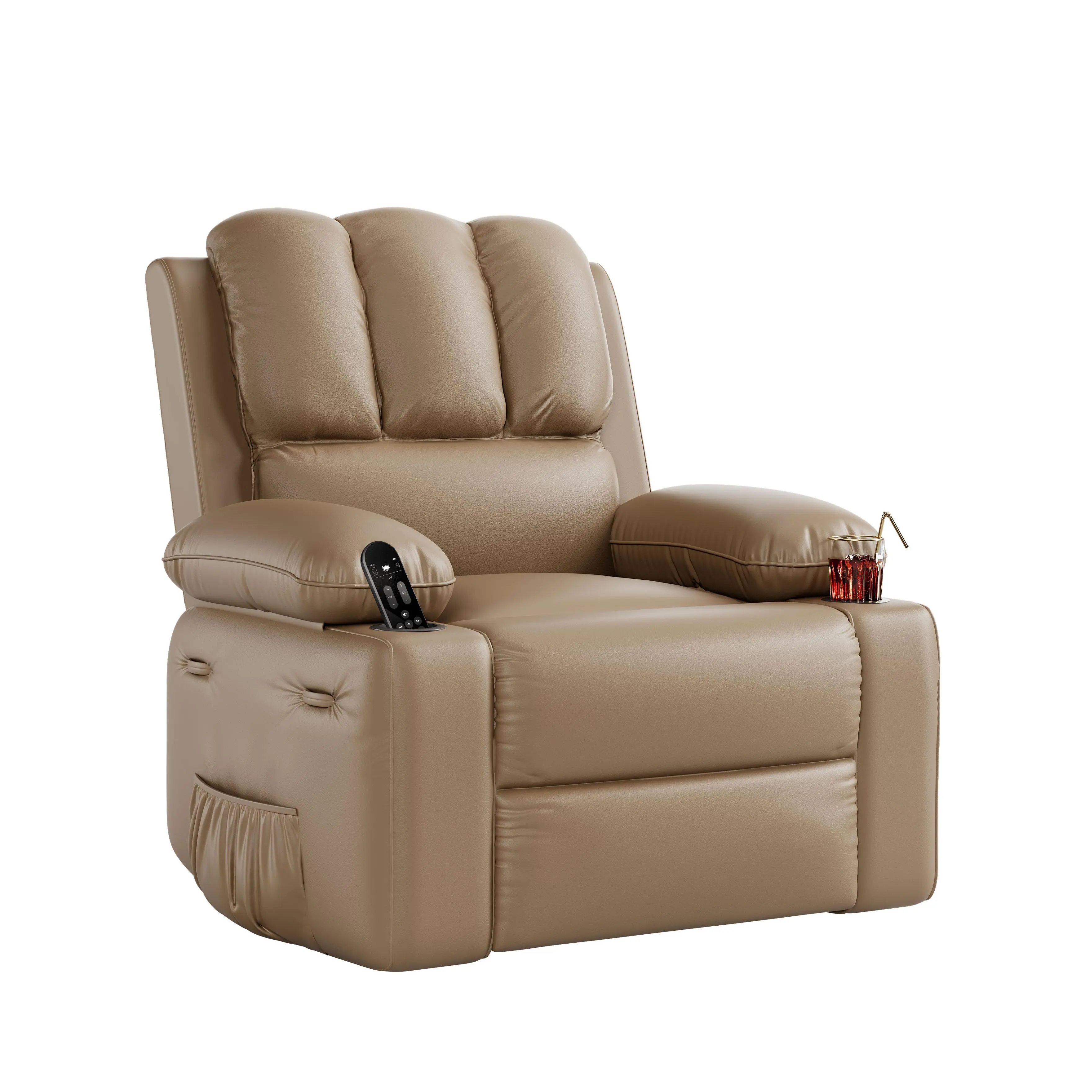 Oversized Manual Recliner Chair – Adjustable Home Theater Seating with Lumbar Support & Footrest, PU Leather Lounge Chair with Side Pocket for Living Room, Bedroom, Nursery