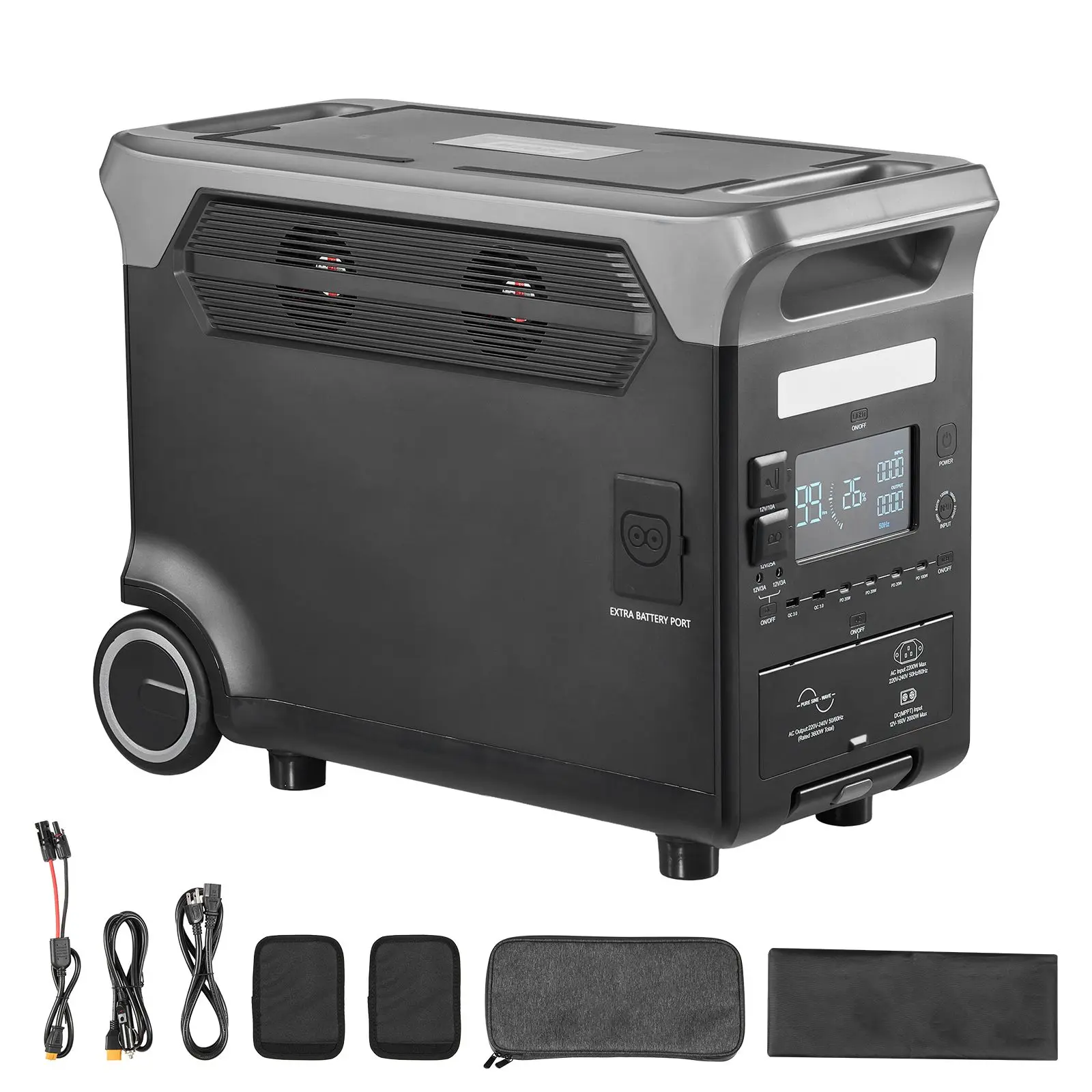 Portable Power Station, 3600W 3840Wh Power Station Solar Generator with 10 Output Ports & Adjustable Input Power, Expandable LiFePO4 Battery Backup for Home Camping RV (Solar Panel NOT Included)