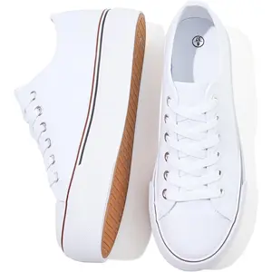 Womens White Platform Sneakers Low Top Platform Shoes Black Canvas Shoes for Women