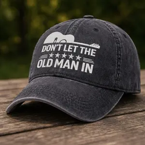 [Made-to-Order] Vintage Washed Black Cap “Don’t Let The Old Man In” – Funny Country Music Dad Hat, Unisex Adjustable Hat Gift
