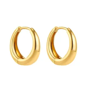Small Chunky Gold Hoops Teardrop Huggie Earrings,Thick Oval Tube Earrings 14K Gold Plated Dainty Small Simple Hypoallergenic Jewelry Gift for Women