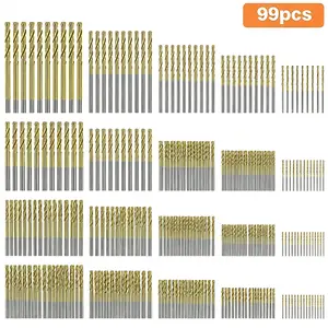 99-Piece Coated High-Speed Steel Drill Bit Set, Durable Metal Construction Sturdy Structure, Essential Tool Accessory for DIY Home Renovation, Woodworking Drill Bits Tools for Wood Plastic