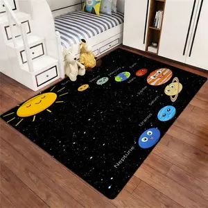 1pc Kids' Fun Solar System Themed Rectangle Carpet, Durable Non-Slip Polyester Print Rug for Room Decor, Educational Home Styling, Decorative Rug Mat